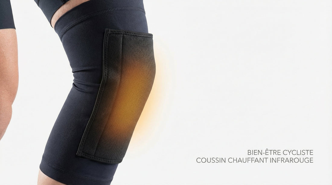 Douleur genou vélo : cycliste et genouillère chauffante infrarouge