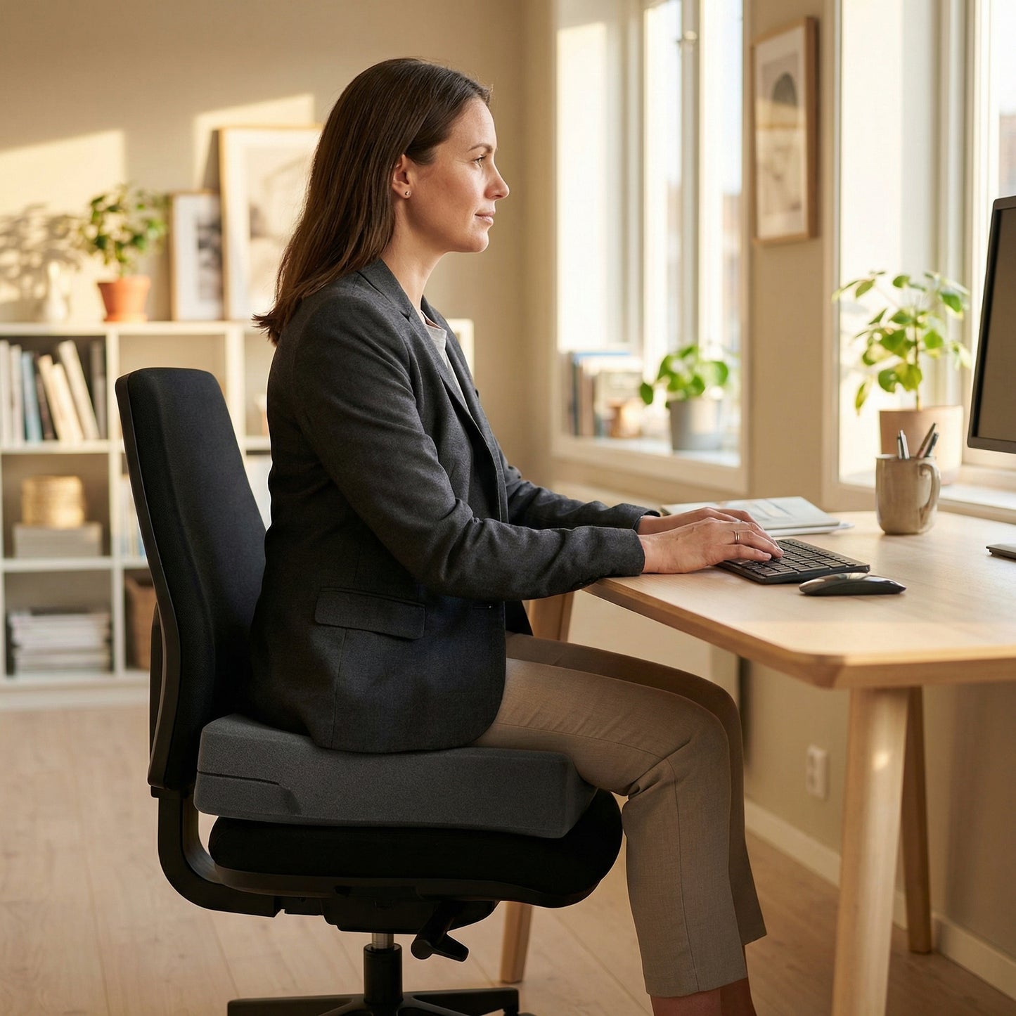 Coussin assise bureau haute densité — en situation d'utilisation
