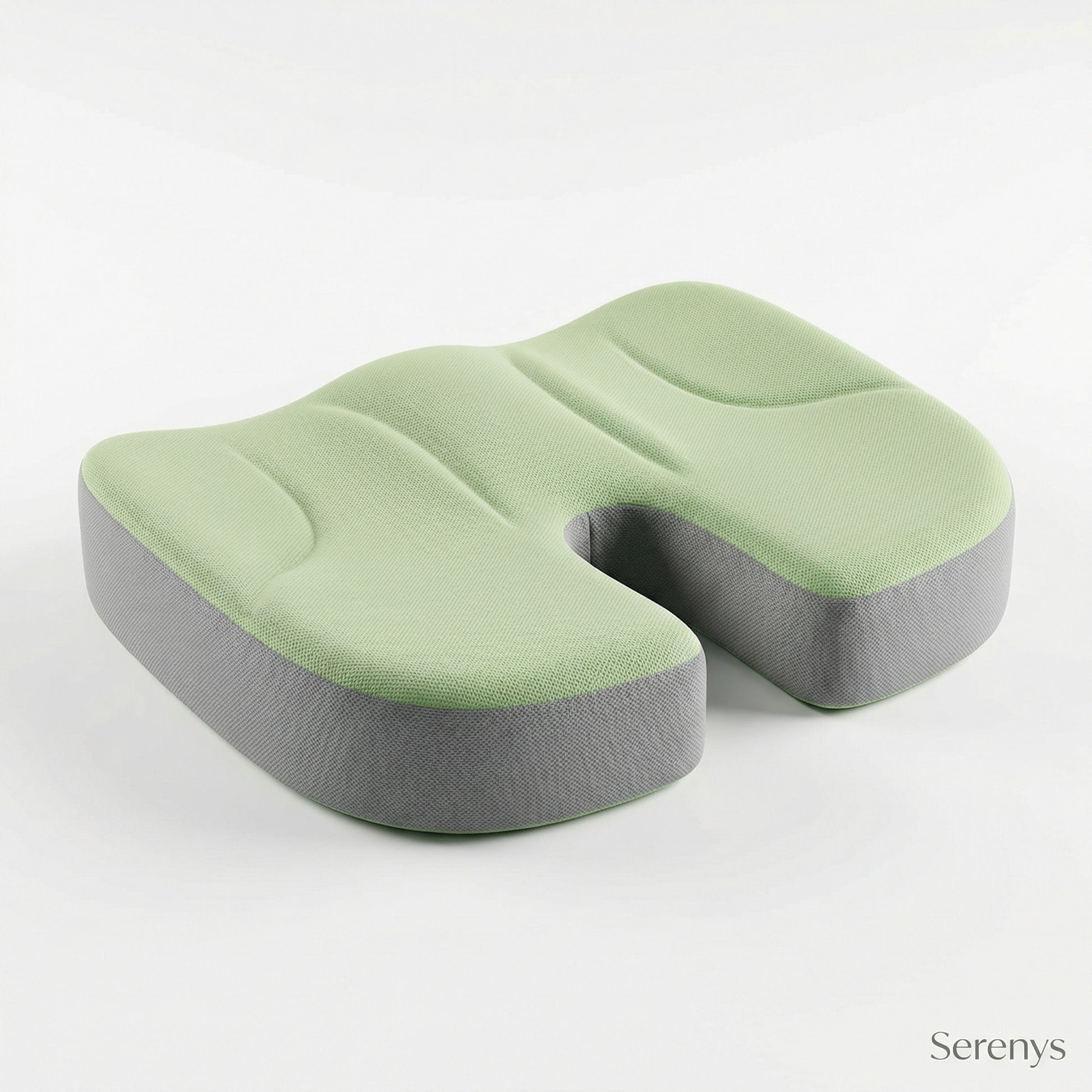 Coussin assise ergonomique 3D mémoire de forme avec soulagement coccyx Serenys — vert et gris, bureau et voiture