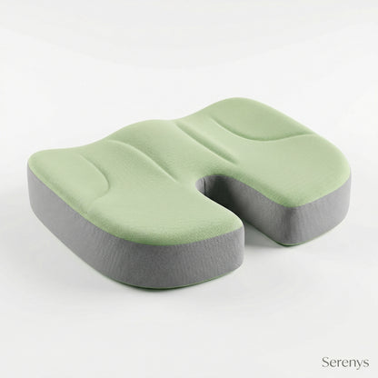 Coussin assise ergonomique 3D mémoire de forme avec soulagement coccyx Serenys — vert et gris, bureau et voiture