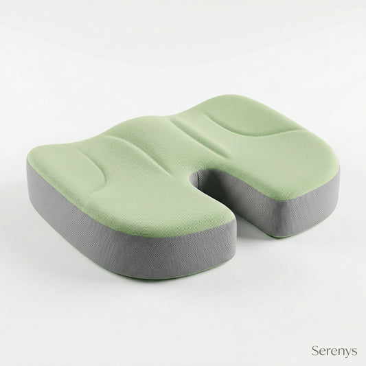 Coussin assise ergonomique 3D mémoire de forme avec soulagement coccyx Serenys — vert et gris, bureau et voiture