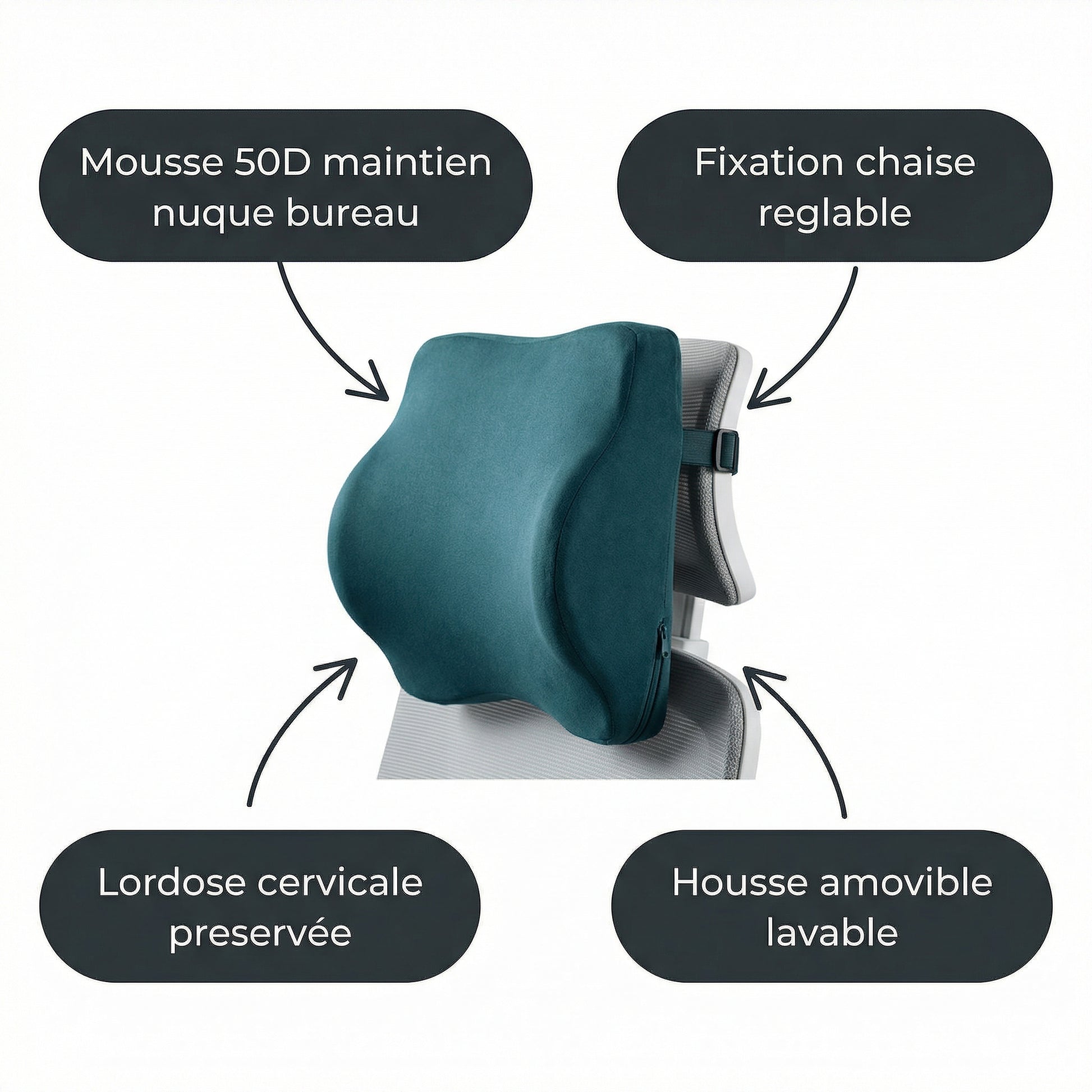 Support Cervical Bureau Serenys — mousse 50D lordose cervicale fixation chaise