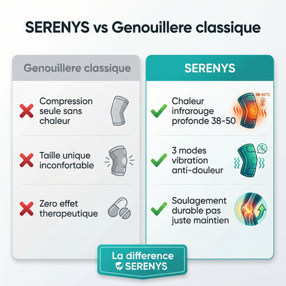 Genouillère SERENYS vs solutions classiques — comparaison infographie
