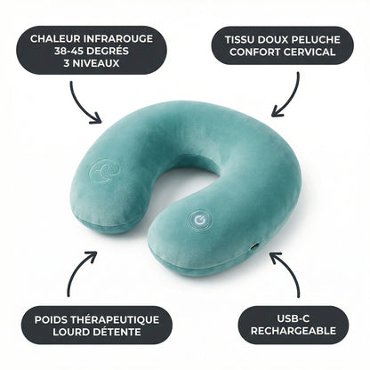 Coussin Chauffant Nuque Serenys — chaleur infrarouge 38-45° tissu doux USB-C