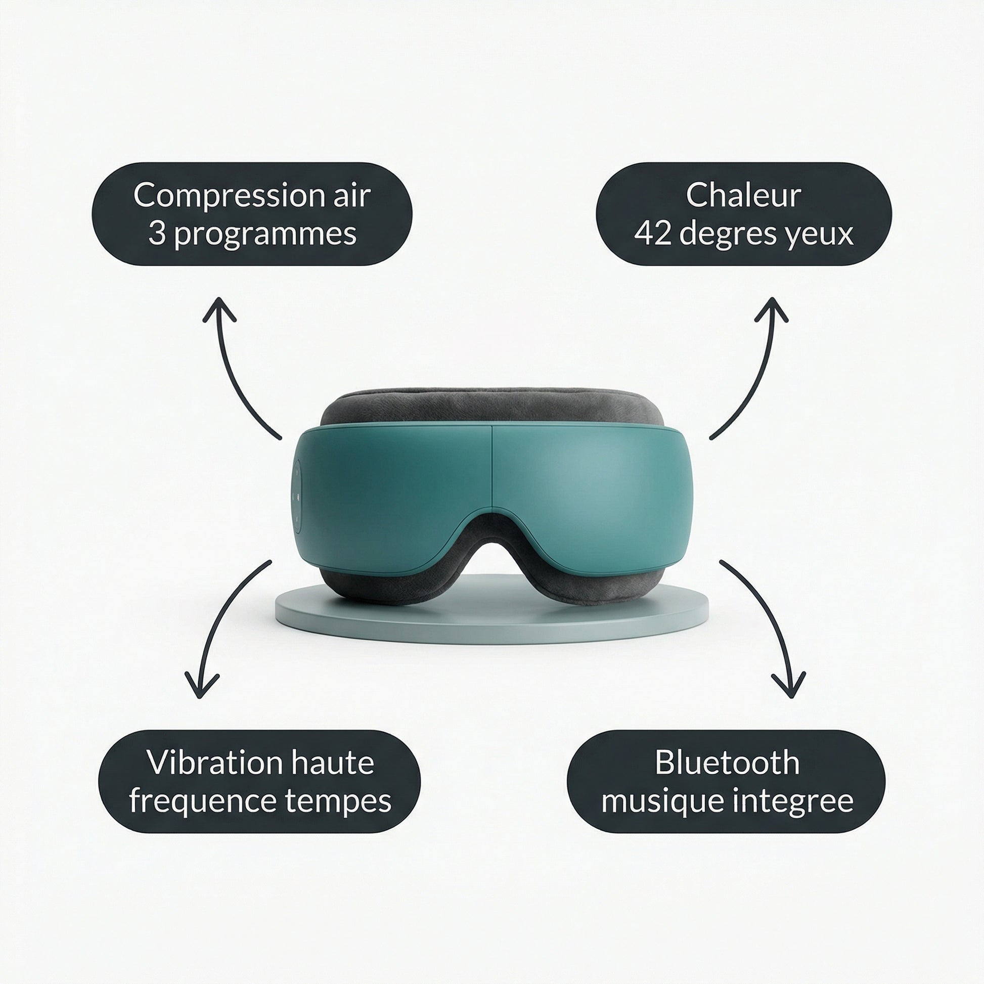 Masque Massant Yeux Serenys — compression air chaleur 42° vibration Bluetooth