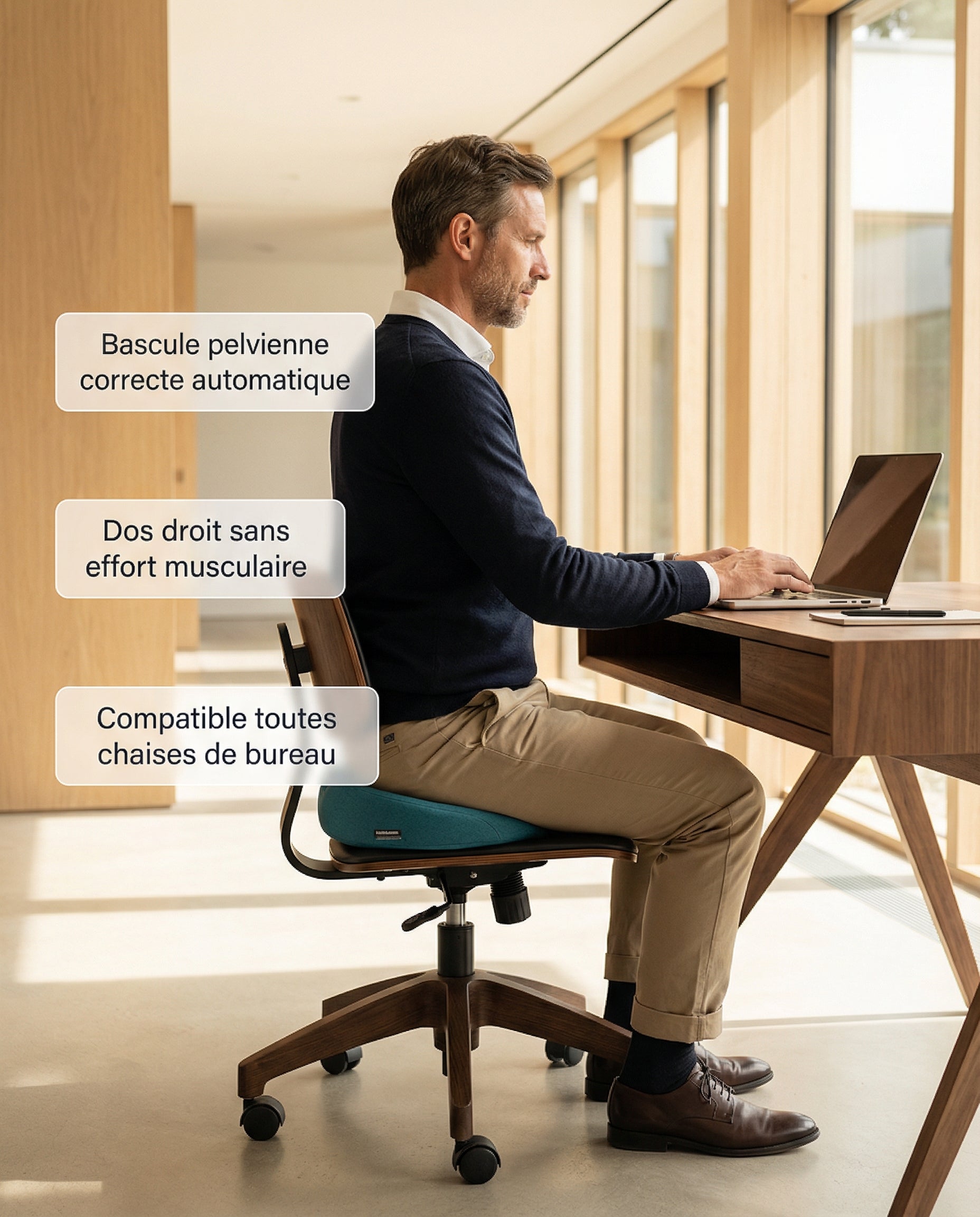 Coussin ergonomique bureau lifestyle — bascule pelvienne dos droit naturel