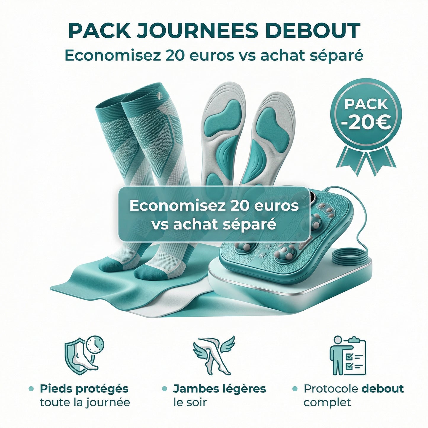 Pack Journées Debout Serenys — semelles + slides acupression pieds jambes