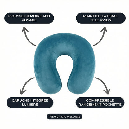 Coussin Cervical Voyage Serenys — mousse mémoire 40D maintien latéral capuche
