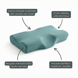 Oreiller Cervical Contour Serenys — zones différenciées mousse 60D bambou respirant