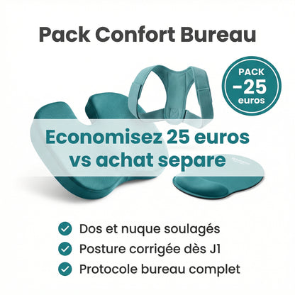 Pack Confort Bureau Serenys — coussin ergonomique + correcteur posture économie 25€
