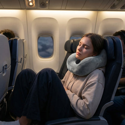 Coussin Cervical de Voyage — en situation d'utilisation (lifestyle Serenys)