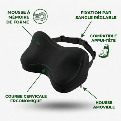 Coussin cervical voiture appui-tête — schéma des caractéristiques (FR)